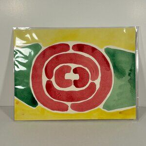 Red Rose Yellow Background Watercolor Painting 12in x 9in NWT